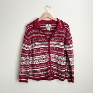 Tiara Pink and White Patterned Zip Sweater